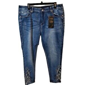 Dkin Women's Ankle Skinny Jeans Size 16 Blue Stretch Embroidered